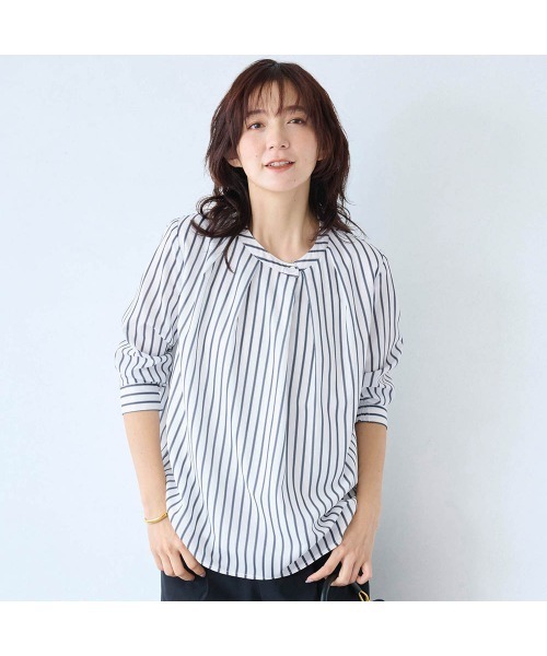 StyleNote(スタイルノート)の「綿素材の裏カットソー付きタックブラウス(シャツ/ブラウス・レディース・ネイビー/オフホワイト/アイボリー系/ホワイト系その他・L/M/S)」の2枚目の写真