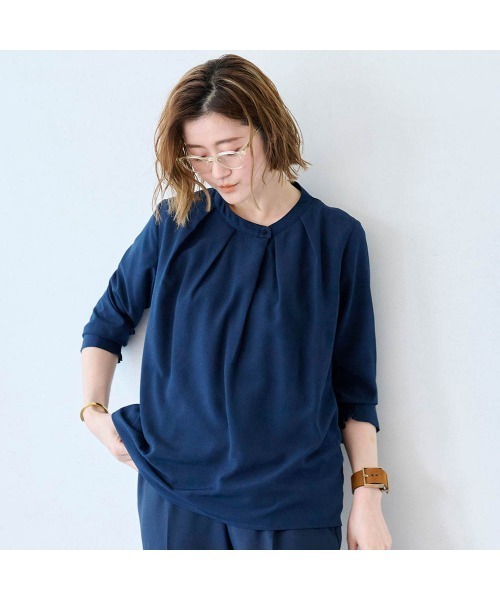 StyleNote(スタイルノート)の「綿素材の裏カットソー付きタックブラウス(シャツ/ブラウス・レディース・ネイビー/オフホワイト/アイボリー系/ホワイト系その他・L/M/S)」の4枚目の写真