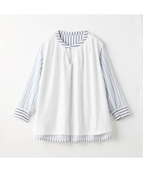 StyleNote(スタイルノート)の「綿素材の裏カットソー付きタックブラウス(シャツ/ブラウス・レディース・ネイビー/オフホワイト/アイボリー系/ホワイト系その他・L/M/S)」の6枚目の写真