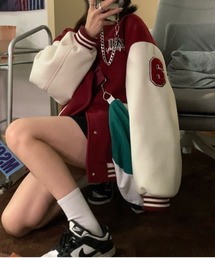 カレッジロゴワッペン配色スタジャン