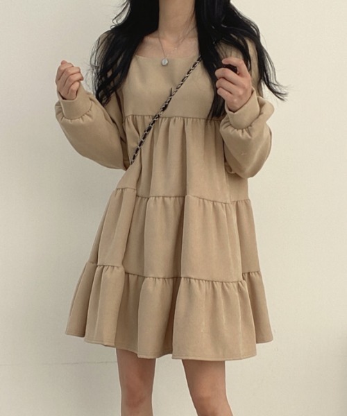 FAVORITO（ファヴォリート）の「リラックスレイヤードワンピース（ワンピース・レディース・ブラック/ブラウン/ベージュ・F）」の14枚目の写真