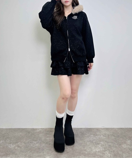 INGNI（イング）の「フェイクファー付裏起毛ラメチュニックパーカー（パーカー・レディース・ブラック/ライトピンク/グレー・M）」の14枚目の写真