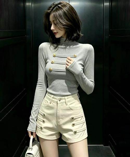 Girly Doll(ガーリードール)の「ハイネックナポレオン風カットソー(Tシャツ/カットソー・レディース・ブラック/ホワイト/ブラウン/グレー・FREE)」の6枚目の写真
