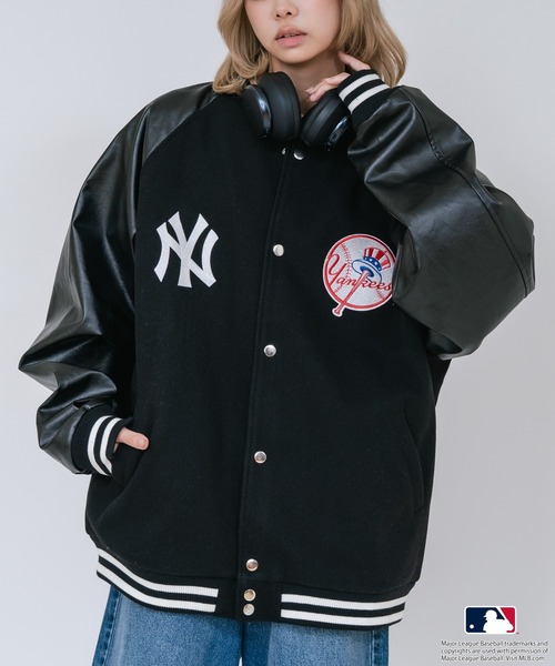 PEANUTS(ピーナッツ)の「【PEANUTS/ピーナッツ】【ユニセックスデザイン リンクコーデ・カップルコーデにも◎】MLB×PEANUTS スタジアムジャンパー スタジャン オーバーサイズ フェイクレザー ドジャース ヤンキース パドレス(スタジャン・メンズ・グレー系その他3/ブラック系その他/ブラック系その他2・MEDIUM/LARGE/X-LARGE)」の3枚目の写真
