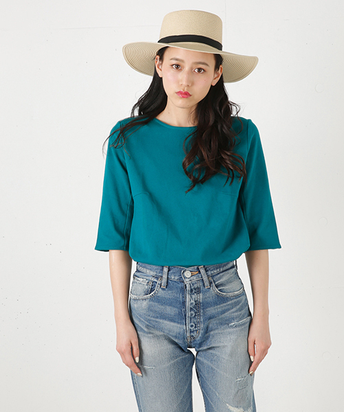 MOUSSY（マウジー）の「HALF ROUND SLEEVE TOPS（Tシャツ/カットソー・レディース・ピンク/ライトグレー/グリーン/ホワイト/ライトブラック・FREE）」の5枚目の写真