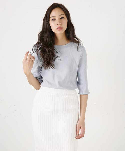 MOUSSY（マウジー）の「HALF ROUND SLEEVE TOPS（Tシャツ/カットソー・レディース・ピンク/ライトグレー/グリーン/ホワイト/ライトブラック・FREE）」の4枚目の写真