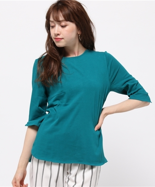MOUSSY（マウジー）の「HALF ROUND SLEEVE TOPS（Tシャツ/カットソー・レディース・ピンク/ライトグレー/グリーン/ホワイト/ライトブラック・FREE）」の14枚目の写真