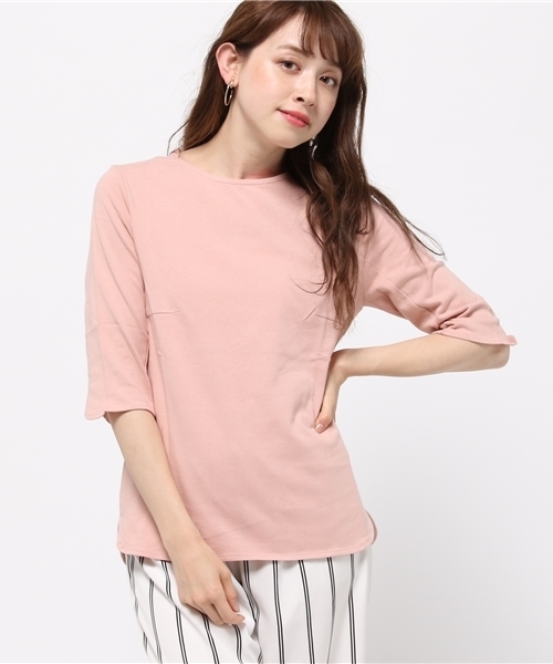 MOUSSY（マウジー）の「HALF ROUND SLEEVE TOPS（Tシャツ/カットソー・レディース・ピンク/ライトグレー/グリーン/ホワイト/ライトブラック・FREE）」の15枚目の写真