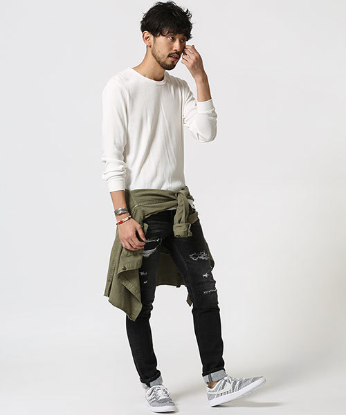 NANO universe（ナノユニバース）の「ワッフルTシャツ L/S（Tシャツ/カットソー・メンズ・ブラック/ホワイト/トップグレー/ネイビー・LARGE/X-LARGE/SMALL/MEDIUM）」の11枚目の写真