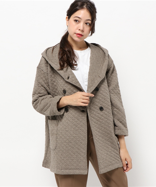 LBC（エルビーシー）の「中綿キルティングフードダブルコート（その他アウター・レディース・ネイビー/チャコールグレー/オリーブ/ブラウン・MEDIUM）」の2枚目の写真