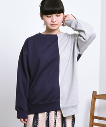 POU DOU DOU | アシンメトリー配色BIGプルオーバー(スウェット)