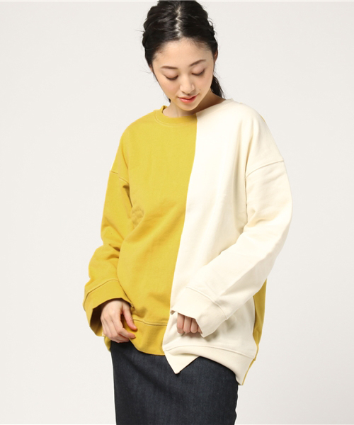 POU DOU DOU（プードゥドゥ）の「アシンメトリー配色BIGプルオーバー（スウェット・レディース・ブラウン/イエロー/ネイビー/グレー・3）」の13枚目の写真