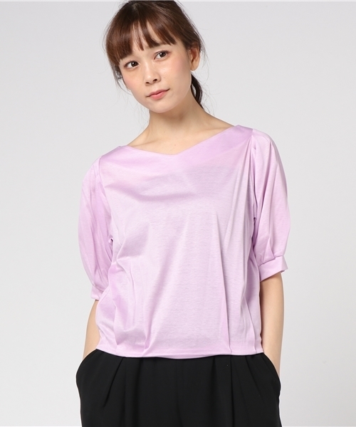 12Twelve Agenda（トゥエルブ　アジェンダ）の「Vネック袖ボリュームカットソー（Tシャツ/カットソー・レディース・ネイビー/オフホワイト/サックスブルー/ラベンダー・M）」の4枚目の写真