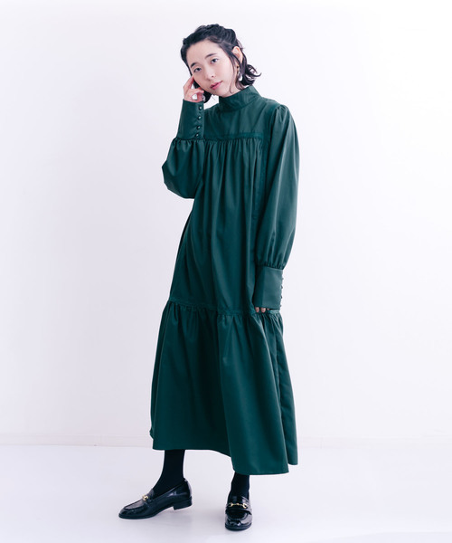 merlot plus（メルロープリュス）の「ボトルネックレーステープワンピース7273（ドレス・レディース・ブラック/ベージュ/グリーン・FREE）」の10枚目の写真