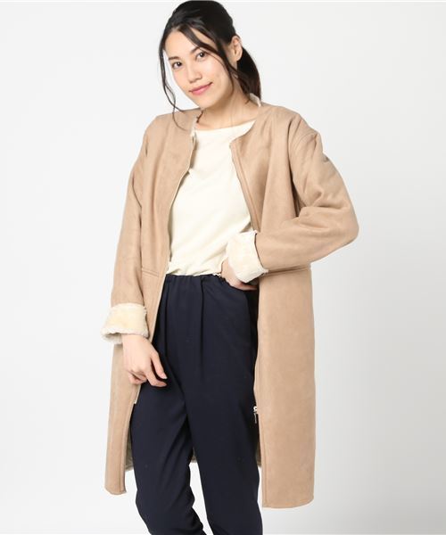 koe（コエ）の「フェイクムートンノーカラーコート（ムートンコート・レディース・モカ/ピンク/ベージュ・M/L）」の15枚目の写真