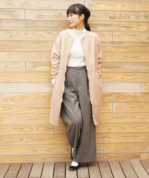 koe（コエ）の「フェイクムートンノーカラーコート（ムートンコート・レディース・モカ/ピンク/ベージュ・M/L）」の16枚目の写真