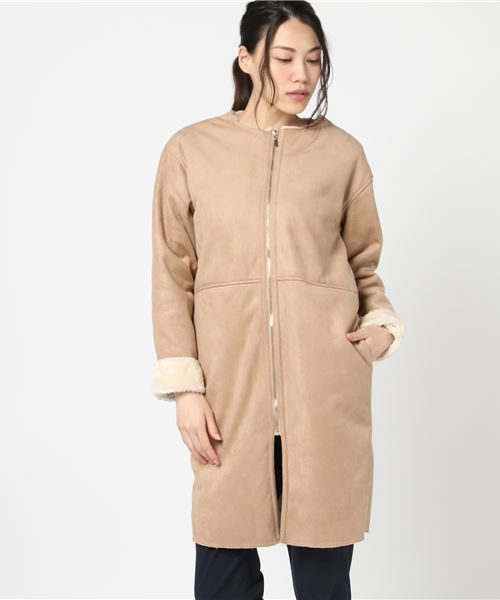 koe（コエ）の「フェイクムートンノーカラーコート（ムートンコート・レディース・モカ/ピンク/ベージュ・M/L）」の9枚目の写真