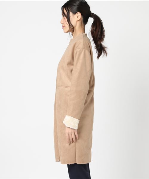 koe（コエ）の「フェイクムートンノーカラーコート（ムートンコート・レディース・モカ/ピンク/ベージュ・M/L）」の4枚目の写真