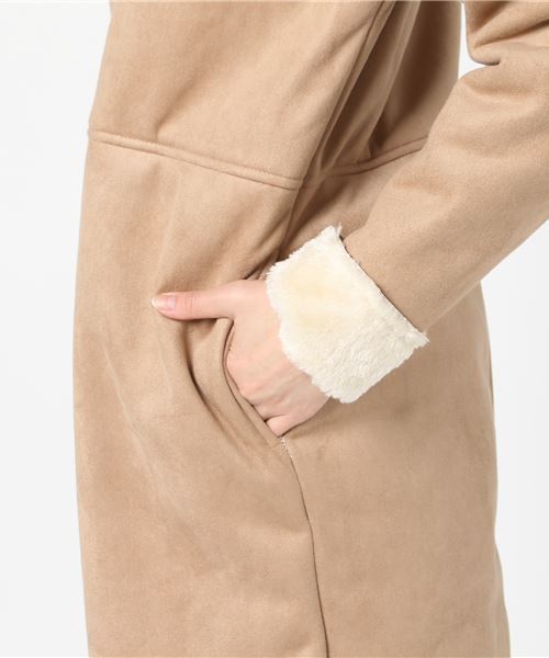 koe（コエ）の「フェイクムートンノーカラーコート（ムートンコート・レディース・モカ/ピンク/ベージュ・M/L）」の6枚目の写真