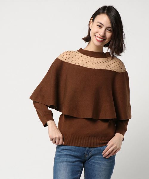 ANGLOBAL SHOP(アングローバルショップ)の「FORDMILLS / ドットシフォンケーププルオーバー(ニット/セーター・レディース・ブラック/キャメル・MEDIUM)」の5枚目の写真