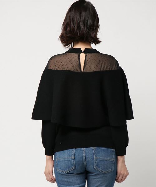 ANGLOBAL SHOP(アングローバルショップ)の「FORDMILLS / ドットシフォンケーププルオーバー(ニット/セーター・レディース・ブラック/キャメル・MEDIUM)」の4枚目の写真