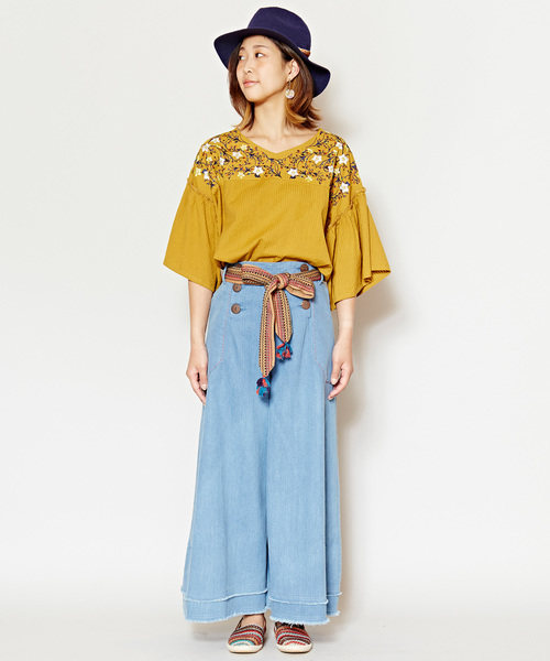 チャイハネ（チャイハネ）の「【チャイハネ】カットオフデニムワイドパンツ（その他パンツ・レディース・ダークブルー/ライトブルー・FREE）」の5枚目の写真