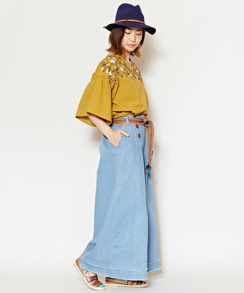 チャイハネ（チャイハネ）の「【チャイハネ】カットオフデニムワイドパンツ（その他パンツ・レディース・ダークブルー/ライトブルー・FREE）」の4枚目の写真