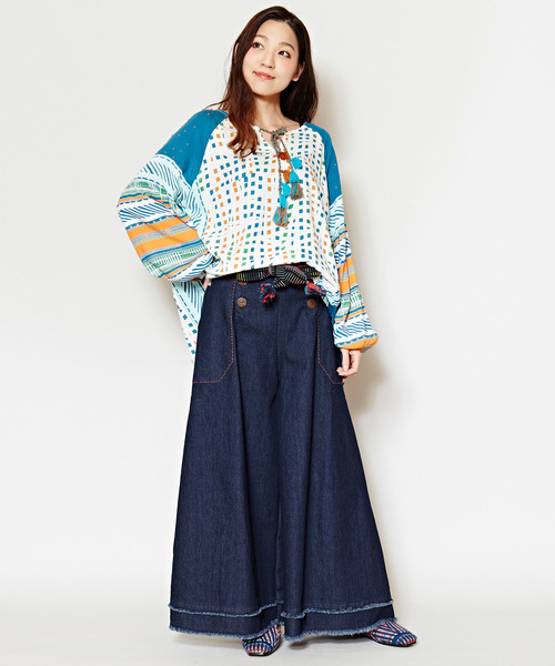 チャイハネ（チャイハネ）の「【チャイハネ】カットオフデニムワイドパンツ（その他パンツ・レディース・ダークブルー/ライトブルー・FREE）」の12枚目の写真