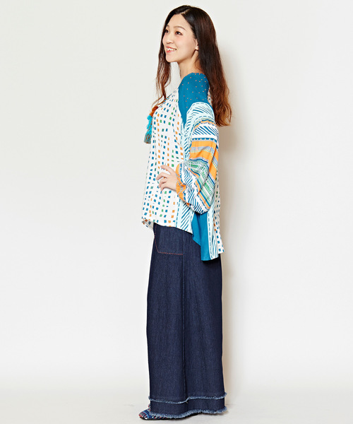 チャイハネ（チャイハネ）の「【チャイハネ】カットオフデニムワイドパンツ（その他パンツ・レディース・ダークブルー/ライトブルー・FREE）」の10枚目の写真