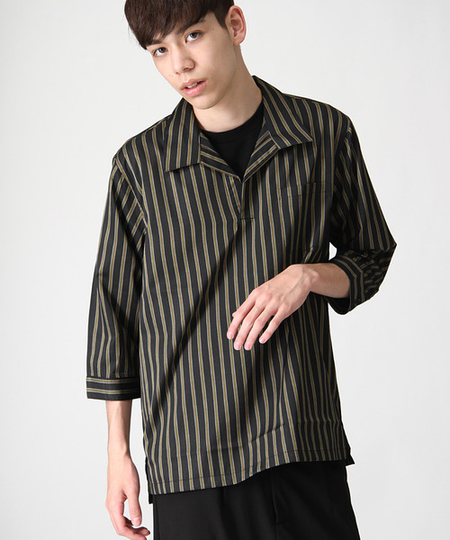 ZIP FIVE(ジップファイブ)の「T/Cブロード7分袖スキッパーオープンカラーシャツ【開襟シャツ】(シャツ/ブラウス・メンズ・パープル/ブラック/ブラック系その他/グリーン/ネイビー/ブルー系その他/グレー/ベージュ/グリーン系その他/ホワイト系その他・X-LARGE/LARGE/MEDIUM)」の4枚目の写真