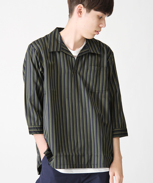 ZIP FIVE(ジップファイブ)の「T/Cブロード7分袖スキッパーオープンカラーシャツ【開襟シャツ】(シャツ/ブラウス・メンズ・パープル/ブラック/ブラック系その他/グリーン/ネイビー/ブルー系その他/グレー/ベージュ/グリーン系その他/ホワイト系その他・X-LARGE/LARGE/MEDIUM)」の7枚目の写真