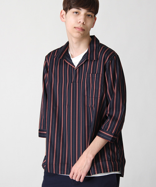 ZIP FIVE(ジップファイブ)の「T/Cブロード7分袖スキッパーオープンカラーシャツ【開襟シャツ】(シャツ/ブラウス・メンズ・パープル/ブラック/ブラック系その他/グリーン/ネイビー/ブルー系その他/グレー/ベージュ/グリーン系その他/ホワイト系その他・X-LARGE/LARGE/MEDIUM)」の9枚目の写真