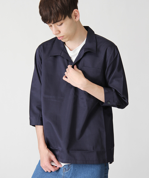 ZIP FIVE(ジップファイブ)の「T/Cブロード7分袖スキッパーオープンカラーシャツ【開襟シャツ】(シャツ/ブラウス・メンズ・パープル/ブラック/ブラック系その他/グリーン/ネイビー/ブルー系その他/グレー/ベージュ/グリーン系その他/ホワイト系その他・X-LARGE/LARGE/MEDIUM)」の8枚目の写真