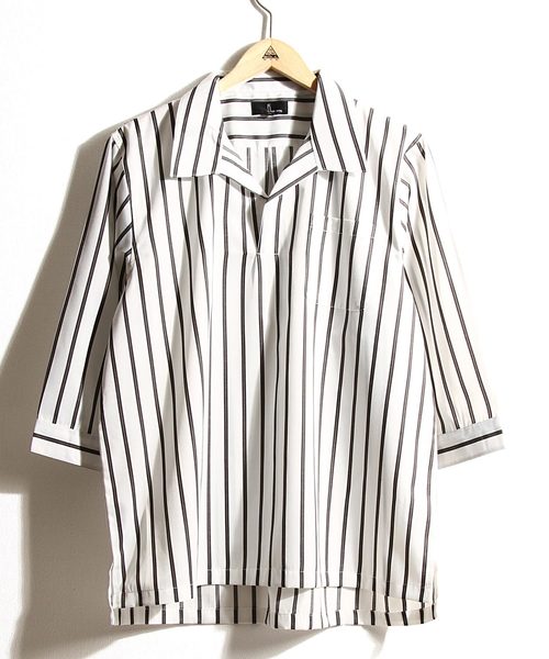 ZIP FIVE(ジップファイブ)の「T/Cブロード7分袖スキッパーオープンカラーシャツ【開襟シャツ】(シャツ/ブラウス・メンズ・パープル/ブラック/ブラック系その他/グリーン/ネイビー/ブルー系その他/グレー/ベージュ/グリーン系その他/ホワイト系その他・X-LARGE/LARGE/MEDIUM)」の13枚目の写真