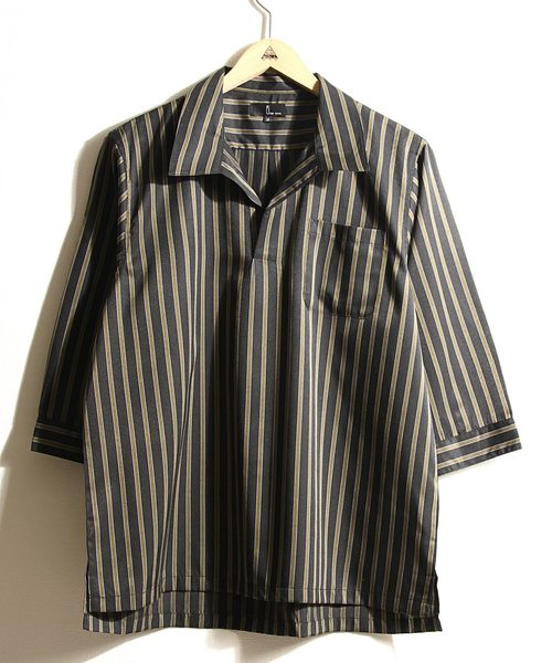 ZIP FIVE(ジップファイブ)の「T/Cブロード7分袖スキッパーオープンカラーシャツ【開襟シャツ】(シャツ/ブラウス・メンズ・パープル/ブラック/ブラック系その他/グリーン/ネイビー/ブルー系その他/グレー/ベージュ/グリーン系その他/ホワイト系その他・X-LARGE/LARGE/MEDIUM)」の14枚目の写真