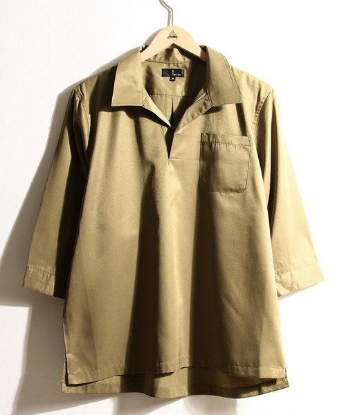 ZIP FIVE(ジップファイブ)の「T/Cブロード7分袖スキッパーオープンカラーシャツ【開襟シャツ】(シャツ/ブラウス・メンズ・パープル/ブラック/ブラック系その他/グリーン/ネイビー/ブルー系その他/グレー/ベージュ/グリーン系その他/ホワイト系その他・X-LARGE/LARGE/MEDIUM)」の15枚目の写真