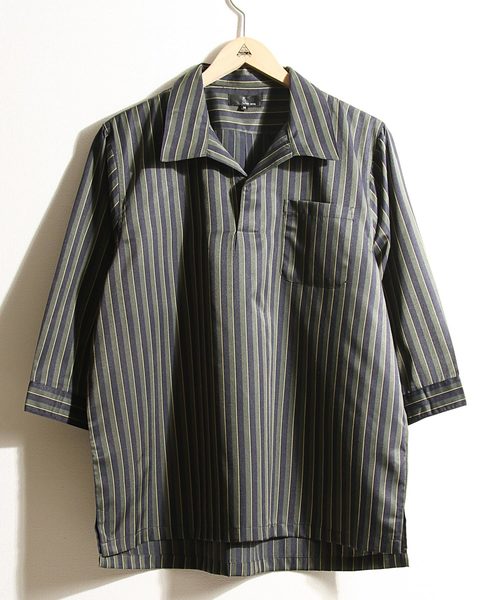 ZIP FIVE(ジップファイブ)の「T/Cブロード7分袖スキッパーオープンカラーシャツ【開襟シャツ】(シャツ/ブラウス・メンズ・パープル/ブラック/ブラック系その他/グリーン/ネイビー/ブルー系その他/グレー/ベージュ/グリーン系その他/ホワイト系その他・X-LARGE/LARGE/MEDIUM)」の17枚目の写真