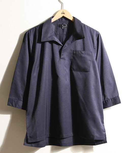 ZIP FIVE(ジップファイブ)の「T/Cブロード7分袖スキッパーオープンカラーシャツ【開襟シャツ】(シャツ/ブラウス・メンズ・パープル/ブラック/ブラック系その他/グリーン/ネイビー/ブルー系その他/グレー/ベージュ/グリーン系その他/ホワイト系その他・X-LARGE/LARGE/MEDIUM)」の18枚目の写真