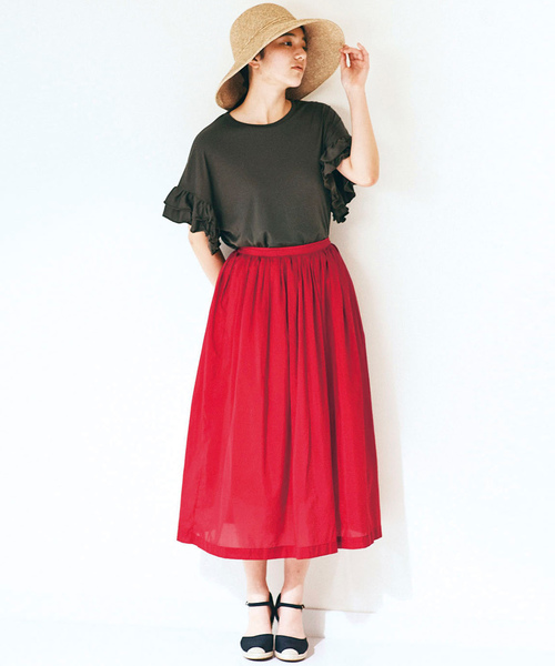 avecmoi（アヴェクモワ）の「ａｖｅｃｍｏｉ　ギャザースカート＜レッド＞（スカート・レディース・ピンク・SMALL/MEDIUM/LARGE/X-LARGE）」の10枚目の写真