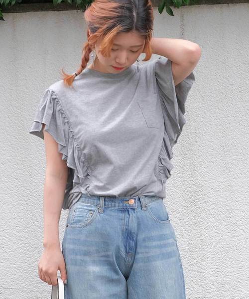 セール 袖フリルポケット付き半袖tシャツ フレンチスリーブ Tシャツ カットソー Andj アンドジェイ のファッション通販 Zozotown
