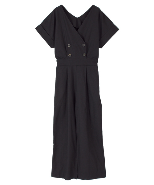 titivate（ティティベイト）の「Vﾈｯｸﾀﾞﾌﾞﾙﾎﾞﾀﾝｵｰﾙｲﾝﾜﾝ（つなぎ/オールインワン・レディース・ブラック/ベージュ/カーキ・S/M/L）」の2枚目の写真