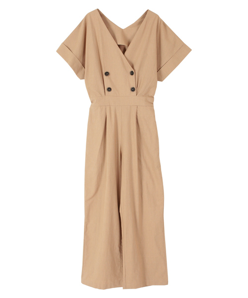 titivate（ティティベイト）の「Vﾈｯｸﾀﾞﾌﾞﾙﾎﾞﾀﾝｵｰﾙｲﾝﾜﾝ（つなぎ/オールインワン・レディース・ブラック/ベージュ/カーキ・S/M/L）」の4枚目の写真