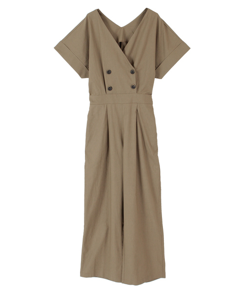 titivate（ティティベイト）の「Vﾈｯｸﾀﾞﾌﾞﾙﾎﾞﾀﾝｵｰﾙｲﾝﾜﾝ（つなぎ/オールインワン・レディース・ブラック/ベージュ/カーキ・S/M/L）」の5枚目の写真