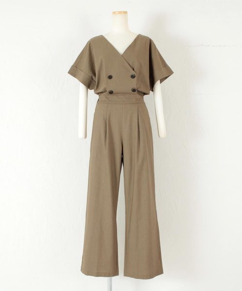 titivate（ティティベイト）の「Vﾈｯｸﾀﾞﾌﾞﾙﾎﾞﾀﾝｵｰﾙｲﾝﾜﾝ（つなぎ/オールインワン・レディース・ブラック/ベージュ/カーキ・S/M/L）」の8枚目の写真