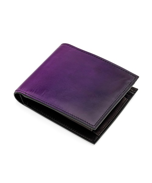 【美品】YUHAKU ユハク 二つ折り財布 グラデーション 紫 本革 レザー YUHAKU/ユハク」本革 二つ折り財布 レザーウォレット（財布