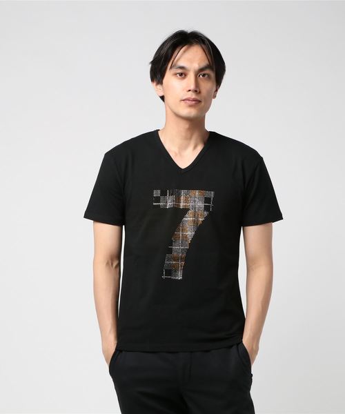 おしゃれスタ（オシャレスタ）の「ラインストーンデザインVネック半袖Tシャツ(SS)（Tシャツ/カットソー・メンズ・ホワイト/ブラック/ホワイト系その他/ブラック系その他・M/L）」の12枚目の写真