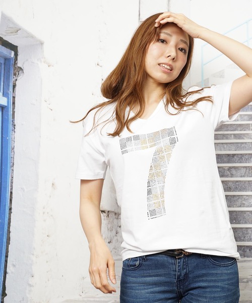 おしゃれスタ（オシャレスタ）の「ラインストーンデザインVネック半袖Tシャツ(SS)（Tシャツ/カットソー・メンズ・ホワイト/ブラック/ホワイト系その他/ブラック系その他・M/L）」の17枚目の写真