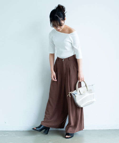 Aunt Marie's（アントマリーズ）の「AUNT MARIE'S テレコリブワンショルTOPS（Tシャツ/カットソー・レディース・ブラック/ベージュ/アイボリー・FREE）」の7枚目の写真