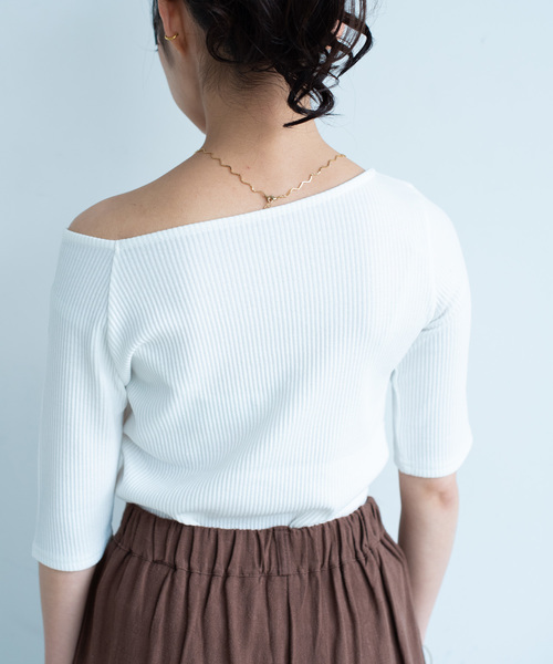 Aunt Marie's（アントマリーズ）の「AUNT MARIE'S テレコリブワンショルTOPS（Tシャツ/カットソー・レディース・ブラック/ベージュ/アイボリー・FREE）」の13枚目の写真