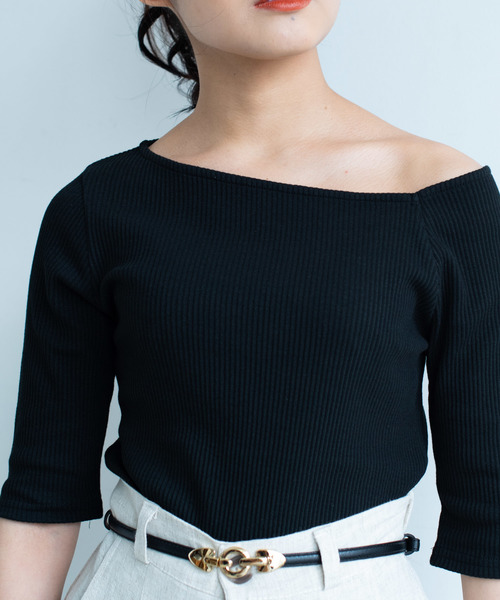 Aunt Marie's（アントマリーズ）の「AUNT MARIE'S テレコリブワンショルTOPS（Tシャツ/カットソー・レディース・ブラック/ベージュ/アイボリー・FREE）」の15枚目の写真